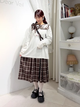 「merry jenny（メリージェニー）のinu！？チュールロンTee（Tシャツ/カットソー、ホワイト系）」を使った、nanakaさん（レディース・163cm）の夏コーディネート