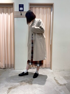 「Te chichi TERRASSE（テチチテラス）のアイテム（ノーカラーコート）」を使った、田丸七緒【168cm】さん（レディース・168cm）の秋コーディネート