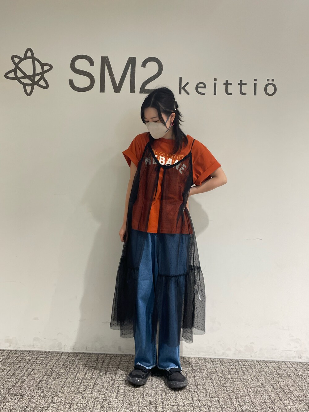 「SM2、Samansa Mos2、Samansa Mos2 blue、オトナカジュアル、レイヤードスタイル、Tシャツ、ワンピース、デニム」｜「CAMPERの[カンペール] PEU STADIUM / スニーカー（スニーカー、ブラック系）」を使った、sm2kbmjさん（レディース・159cm）の夏コーディネートの1枚目の写真