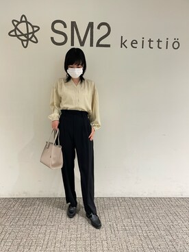 「ハイウエストパンツ」｜「アイテム（スリッポン）」を使った、sm2kbmjさん（レディース・159cm）の春コーディネート