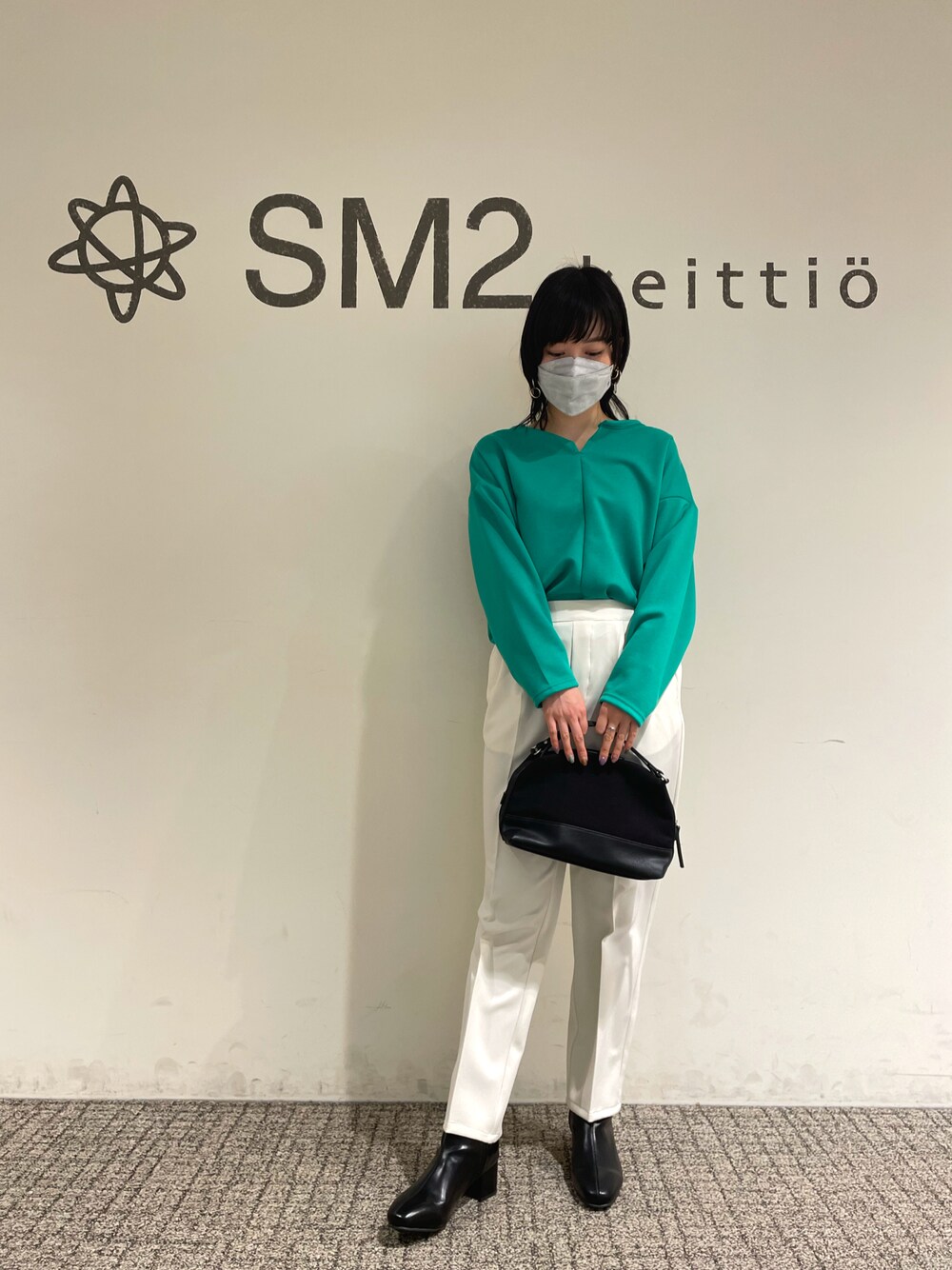 「SM2、Samansa Mos2、Samansa Mos2 blue、春コーデ、春カラー、オトナカジュアル、シンプル、グリーン」｜「Samansa Mos2 blueの前後2wayカットカーディガン【セットアップ可】（カーディガン/ボレロ、グリーン系）」を使った、sm2kbmjさん（レディース・159cm）の春コーディネートの1枚目の写真