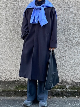「EMMA CLOTHES（エマクローズ）のアイテム（ステンカラーコート）」を使った、kakeさん（メンズ・180cm）の冬コーディネート