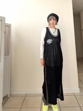 「OKIRAKU（オキラク）の(OKIRAKU×ROSE BUD)MESH  TANK DRESS（ワンピース、ブラック系）」を使った、amichanさん（レディース・161cm）の春コーディネート