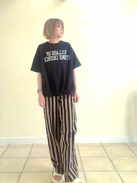「coca（coca）（コカ）のアイテム（Tシャツ/カットソー、ブラック系）」を使った、amichanさん（レディース・161cm）の夏コーディネート