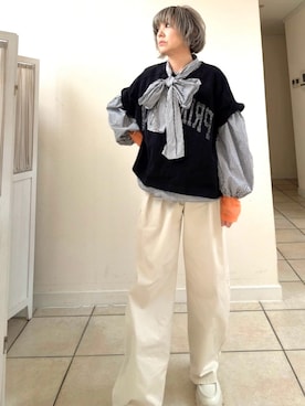 「ZARA（ザラ）のアイテム（シャツ/ブラウス、ブルー系）」を使った、amichanさん（レディース・161cm）の春コーディネート