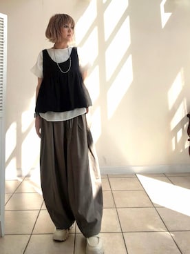「antiqua（アンティカ）のアイテム（その他パンツ）」を使った、amichanさん（レディース・161cm）の夏コーディネート