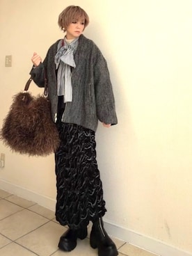 「アイテム（ノーカラーコート）」を使った、amichanさん（レディース・161cm）の冬コーディネート