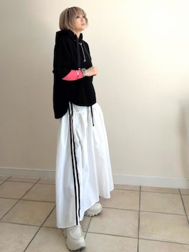 「coca（coca）（コカ）のソフトスウェットリボンパーカー（パーカー、ブラック系）」を使った、amichanさん（レディース・161cm）の春コーディネート