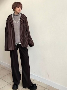 「アイテム（テーラードジャケット、ブラウン系）」を使った、amichanさん（レディース・161cm）の冬コーディネート