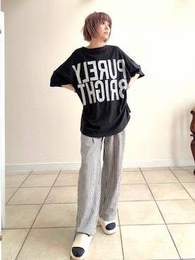 「GEVS.（ジェイヴィス）のビッグシルエットTシャツ＜大きいサイズ有＞GEVS.（Tシャツ/カットソー、グレー系）」を使った、amichanさん（レディース・161cm）の夏コーディネート