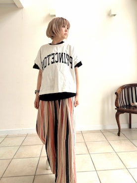 「Chico（チコ）のアイテム（Tシャツ/カットソー、ホワイト系）」を使った、amichanさん（レディース・161cm）の夏コーディネート