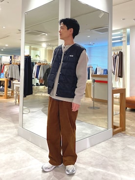 「アイテム（ダウンベスト）」を使った、fukagawaさん（メンズ・170cm）の秋コーディネート