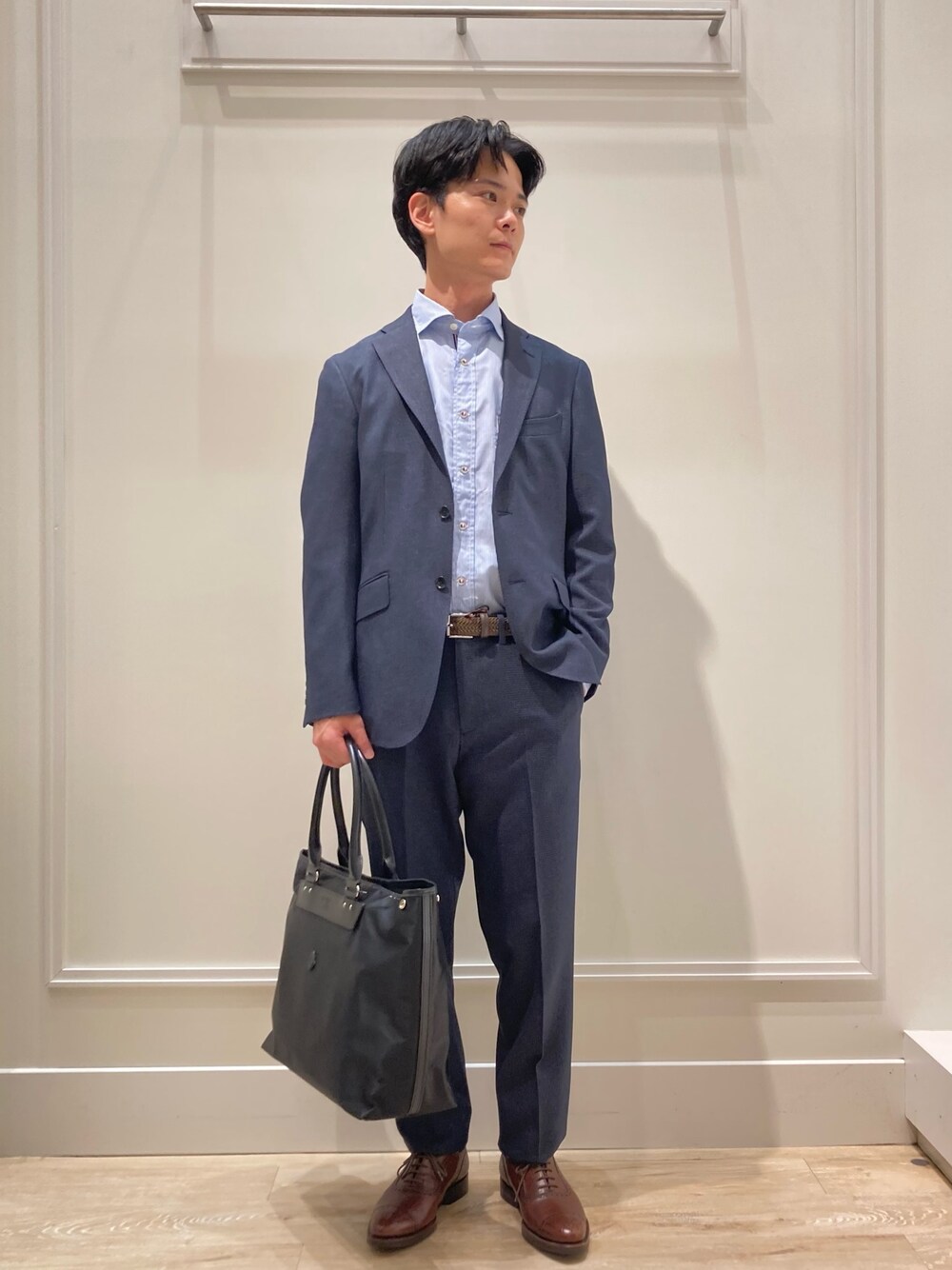 「セットアップ、通勤コーデ、メンズ、ジャケット、スラックス」｜「NOLLEY'S goodmanの《セットアップ対応》TRABEST JK テーラードジャケット（テーラードジャケット、ブルー系）」を使った、fukagawaさん（メンズ・170cm）の秋コーディネートの1枚目の写真