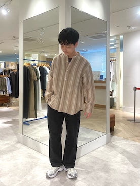 「GLOSTER（グロスター）の【リネン100％】バンドカラーシャツ（シャツ/ブラウス、ベージュ系）」を使った、fukagawaさん（メンズ・170cm）の春コーディネート