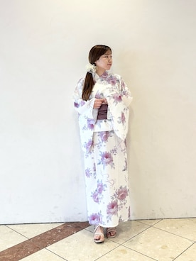 「OLIVE des OLIVE（オリーブデオリーブ）のOLIVEゆかた2026（浴衣、ホワイト系）」を使った、chinamiさん（レディース・152cm）の春コーディネート