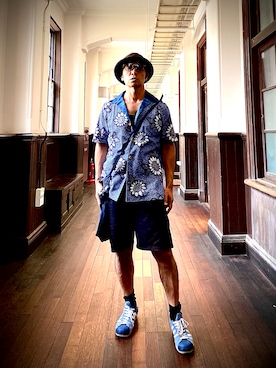 「アイテム（スニーカー、ブルー系）」を使った、Anthony.Tさん（メンズ・172cm）の夏コーディネート