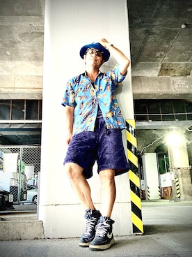 「アツいコーデ全部見せ」｜「アイテム（ハンチング/ベレー帽）」を使った、Anthony.Tさん（メンズ・172cm）の夏コーディネート