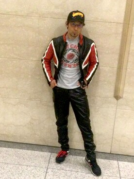 「Champion（チャンピオン）のアイテム（ライダースジャケット）」を使った、Anthony.Tさん（メンズ・172cm）の春コーディネート