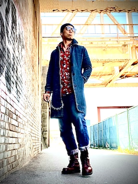「アイテム（帽子、レッド系）」を使った、Anthony.Tさん（メンズ・172cm）の秋コーディネート
