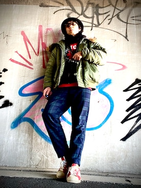 「CA4LA（カシラ）のアイテム（帽子）」を使った、Anthony.Tさん（メンズ・172cm）の冬コーディネート