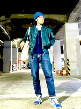 「Alpha Industries（アルファインダストリーズ）のアイテム（MA-1）」を使った、Anthony.Tさん（メンズ・172cm）の冬コーディネート
