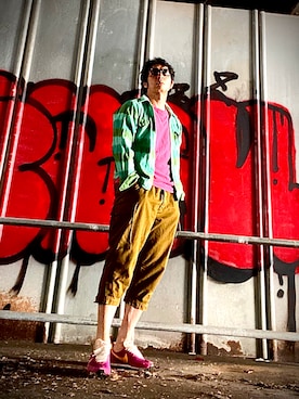「Champion（チャンピオン）のアイテム（Tシャツ/カットソー、ピンク系）」を使った、Anthony.Tさん（メンズ・172cm）の夏コーディネート