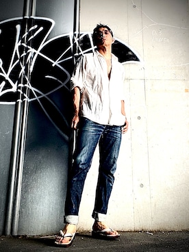 「GAIJIN MADE（ガイジンメイド）のアイテム（シャツ/ブラウス、ホワイト系）」を使った、Anthony.Tさん（メンズ・172cm）の夏コーディネート