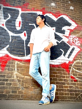 「GAIJIN MADE（ガイジンメイド）のアイテム（シャツ/ブラウス、ホワイト系）」を使った、Anthony.Tさん（メンズ・172cm）の夏コーディネート