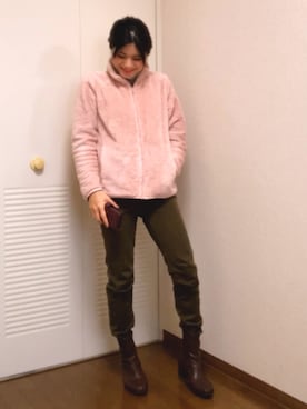 「アイテム（その他アウター、ピンク系）」を使った、sappyさん（レディース・158cm）の冬コーディネート