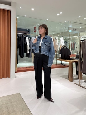 「Whim Gazette（ウィムガゼット）のワイドGジャン（Denim jacket、ブルー系）」を使った、namikiさん（レディース・165cm）の冬コーディネート