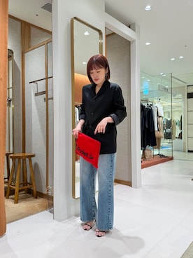 「Whim Gazette（ウィムガゼット）の【GEMINI】コンビジャケット（テーラードジャケット、ブラック系）」を使った、namikiさん（レディース・165cm）の夏コーディネート
