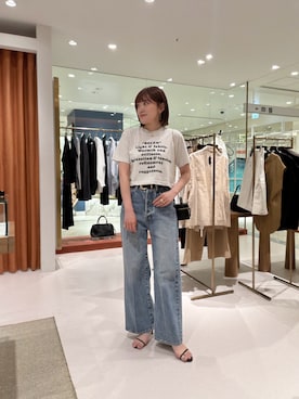 「Whim Gazette（ウィムガゼット）のレタリングTシャツ（Tシャツ/カットソー、グレー系）」を使った、namikiさん（レディース・165cm）の春コーディネート