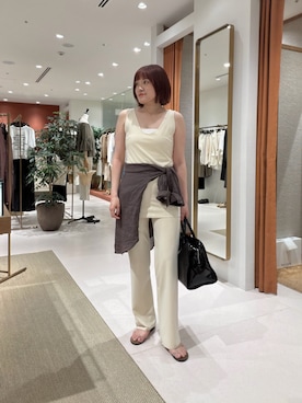 「Whim Gazette（ウィムガゼット）の【THE BAAT】sleeveless top/セットアップ可（Tシャツ/カットソー、ホワイト系）」を使った、namikiさん（レディース・165cm）の夏コーディネート