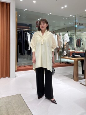 「Whim Gazette（ウィムガゼット）の刺繍チュニックシャツ（Shirts、イエロー系）」を使った、namikiさん（レディース・165cm）の冬コーディネート