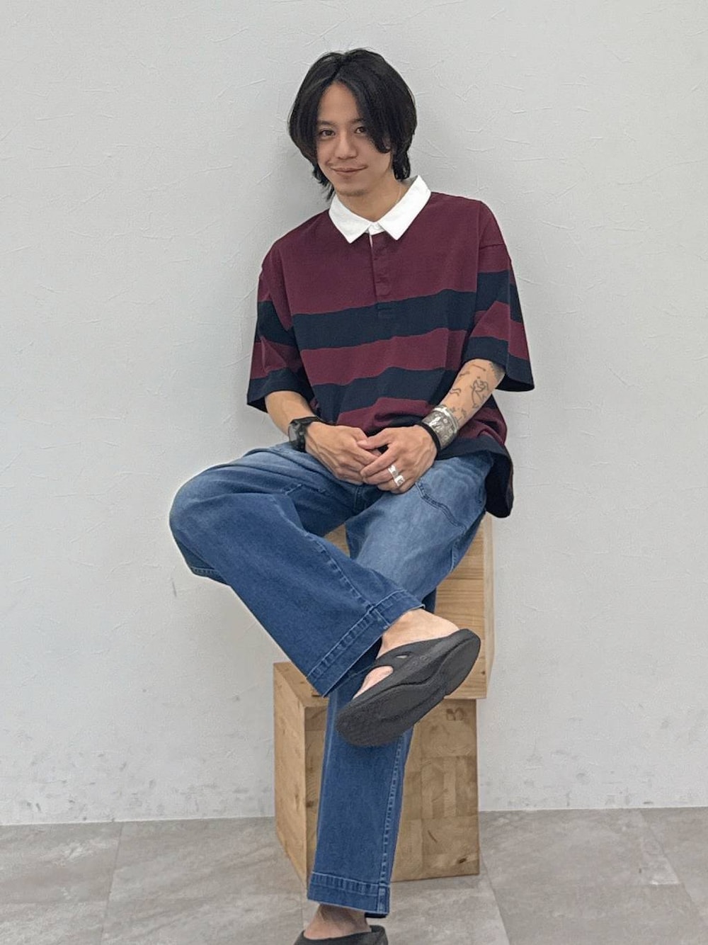 shinossyさんの「【接触冷感・ストレッチ】クールタッチワイドセーラーデニムパンツ（BAYFLOW）」を使ったコーディネートの1枚目の写真