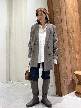 「アイテム（バンダナ/スカーフ、ベージュ系）」を使った、babylonezonoさん（レディース・153cm）の秋コーディネート