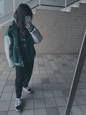 「メンズライクコーデ」｜「アイテム（スタジャン）」を使った、👀🦑。。。さん（レディース・156cm）の冬コーディネート