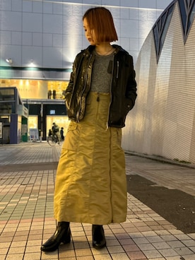 「AVIREX（アヴィレックス）のアイテム（ライダースジャケット）」を使った、Natsumiさん（レディース・155cm）の秋コーディネート