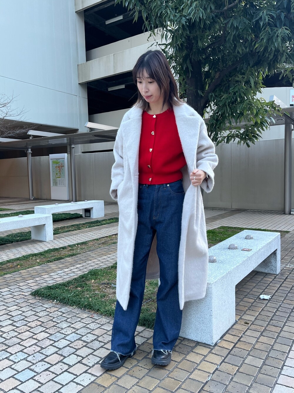 natural couture ニットシャギー袖タックチェスターコート ニットシャギー袖タックチェスターコート | natural couture