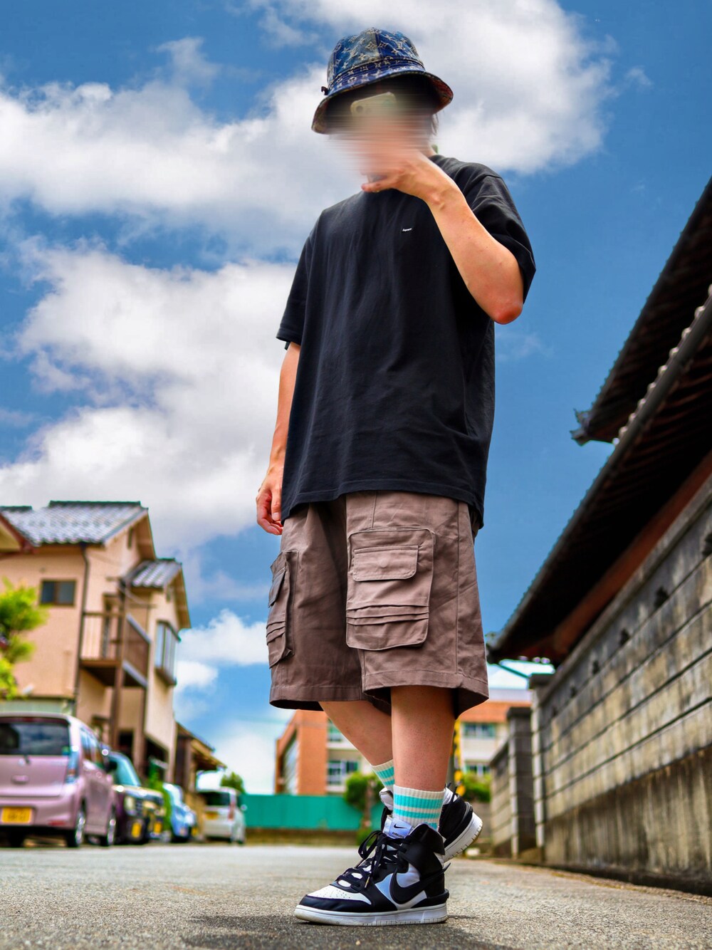 「このスタイルがお気に入り、ゆるコーデ、おしゃれさんと繋がりたい、シンプルコーデ、スニーカー、スニーカーコーデ、いいね、save、フォローお願いします🤑」｜「LOUIS VUITTONのアイテム（ハット、ブルー系）」を使った、アイラさん（メンズ・172cm）の夏コーディネートの1枚目の写真