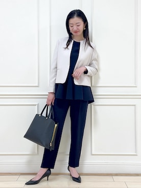 「アイテム（ノーカラージャケット）」を使った、YUUMIさん（レディース・157cm・30代）の冬コーディネート