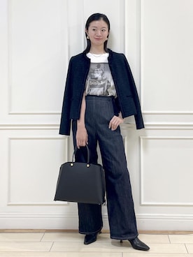 「アイテム（ノーカラージャケット）」を使った、YUUMIさん（レディース・157cm）の秋コーディネート