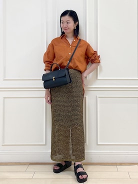 「アイテム（スカート、ゴールド系）」を使った、YUUMIさん（レディース・157cm）の夏コーディネート