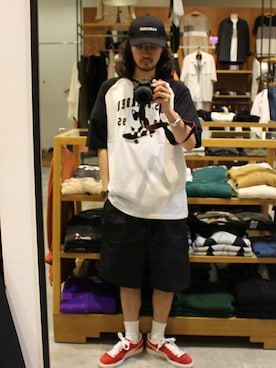 「ラグランTシャツ」｜細川コウジ-U.Sボーダー　さん（メンズ・170cm・20代）の夏コーディネート