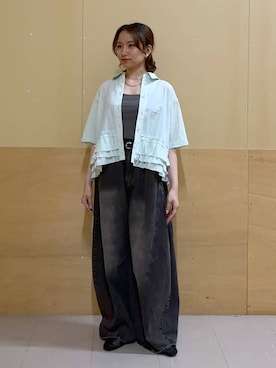 「RAGEBLUE（レイジブルー）のレザーベーシックベルト（ベルト、ブラック系）」を使った、mirukikukaguさん（レディース・154cm）の夏コーディネート
