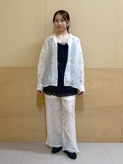 セール】フラワー刺繍シアーパンツ/セットアップ対応（スラックス