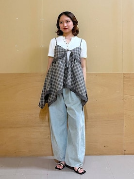 「RAGEBLUE（レイジブルー）のガラスビーズネックレス（ネックレス、ブラック系）」を使った、mirukikukaguさん（レディース・154cm）の夏コーディネート