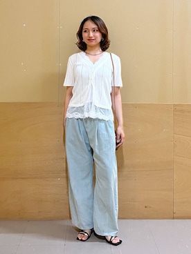 「RAGEBLUE（レイジブルー）のガラスビーズネックレス（ネックレス、ブラック系）」を使った、mirukikukaguさん（レディース・154cm）の夏コーディネート
