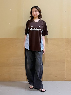 「RAGEBLUE（レイジブルー）のガラスビーズネックレス（ネックレス、ブラック系）」を使った、mirukikukaguさん（レディース・154cm）の夏コーディネート