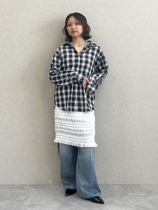 「RAGEBLUE(レイジブルー)のスタッズオンブレチェックシャツ(シャツ/ブラウス)」を使った、mirukikukaguさん(レディース・154cm)の秋コーディネート